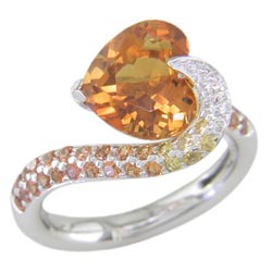 L1386 18KW Citrine, Orange Sapphire, and Diamond Ring