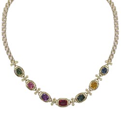 N1933 18KT Assorted Sapphire and Diamond Necklace