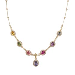 N2082 18KT Assorted Sapphire & Diamond Necklace